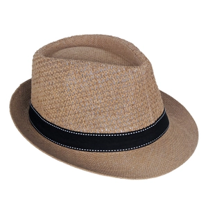 Detailed close-up of woven straw texture and black polka dot ribbon on summer jazz hat