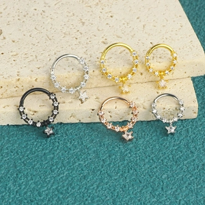 Star pendant stainless steel nose rings in silver gold black and rose gold set