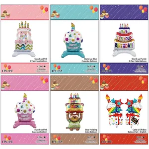 Three-layer bear cake standing aluminum foil balloons for birthday party decorations