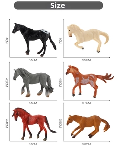 Detailed size chart showing dimensions of various miniature horse farm animal figurines