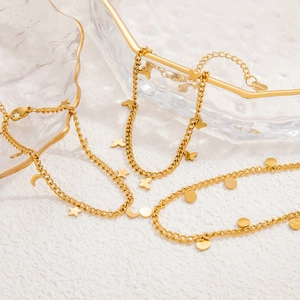 Elegant 18k gold plated stainless steel anklet featuring butterfly star and moon charms