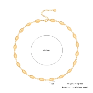 Golden stainless steel oval bead necklace details with size and weight measurements