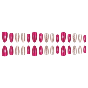 30pcs almond cat-eye fake nails in metallic rose red and white polka dot design