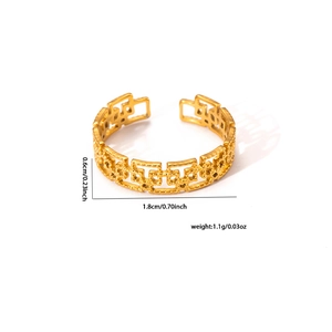 Detailed view of 18k gold plated open ring showing 0.6cm width and 1.8cm diameter