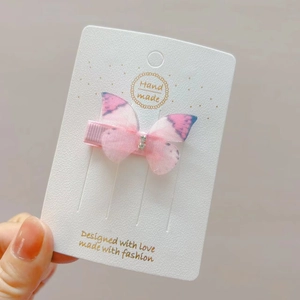 Handmade gradient blue and pink tulle butterfly hair clip with rhinestones for girls