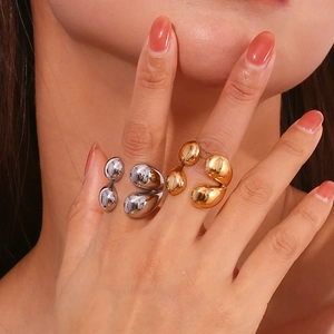 Bagues ouvertes en acier inoxydable plaqué or 18 carats et argent au design goutte d'eau