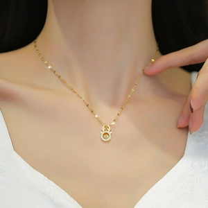 Titanium steel deer antler necklace with dancing zircon stone on a female model