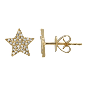 Golden star stud earrings with white cubic zirconia and fringe chain tassel details