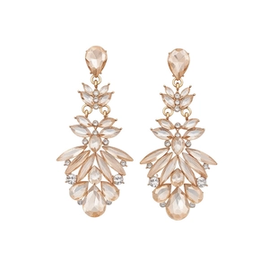 Elegant champagne crystal feather tassel earrings with silver needle and gold plating finish