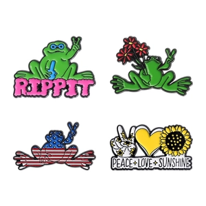 Lot de quatre épinglettes créatives en émail grenouille aux motifs colorés de paix