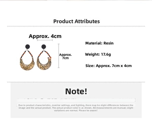 Detailed specs of resin teardrop earrings showing 7cm size and 17.6g weight