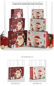 Detailed comparison of various sizes for festive red and white Santa gift bags