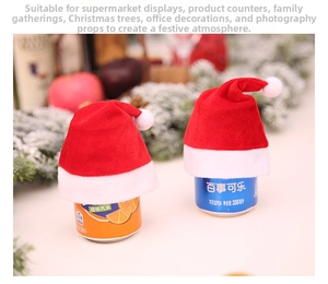 Mini red velvet Christmas hats for soda cans and bottle decoration with white pom poms