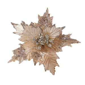 Champagne gold 26cm artificial poinsettia flower with glitter sequins for Christmas DIY