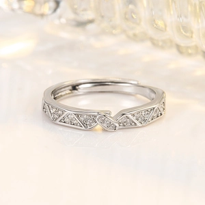 Silver geometric pavé cubic zirconia open ring with sparkling crystal detailing