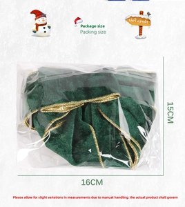 Detailed packaging view of 15x16cm dark green velvet Christmas bow with gold trim edges