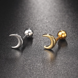Zircon moon stainless steel screw back earrings in gold and silver finish