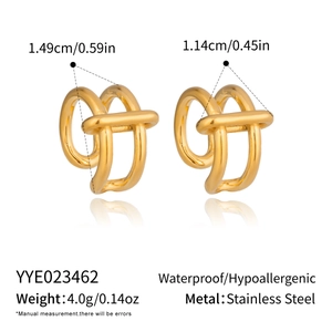 Detailed dimensions of gold stainless steel C-shaped ear cuffs with 1.49cm and 1.14cm sizes