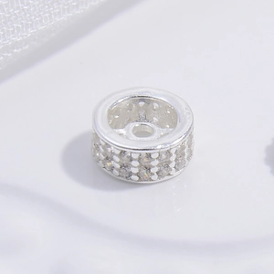 S925 sterling silver spacer beads with double rows of clear cubic zirconia for bracelets