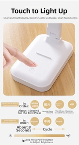 Close-up of touch control panel on white LED desk lamp for brightness and color adjustment