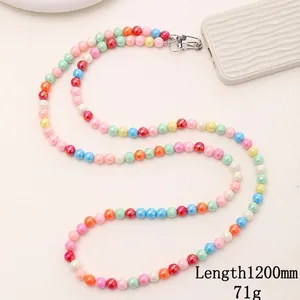 Colorful acrylic bead phone crossbody strap, 1200mm length with metal lobster clasp