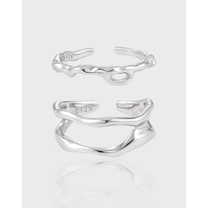 925 Sterling Silver Rings For Women Irregular Wave Hollow Out Adjustable Open Ring Minimalist Liquid Metal Style