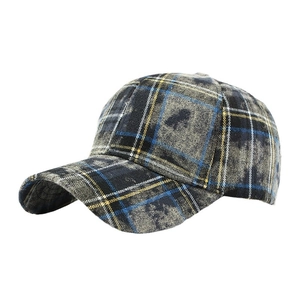 Casquette de baseball rétro à carreaux en coton bleu marine et gris avec toit rigide