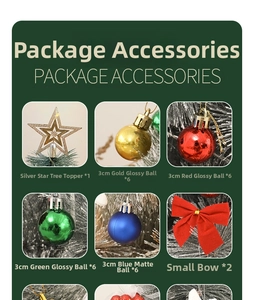 Detailed list of Christmas tree accessories including tree star and colorful matte balls