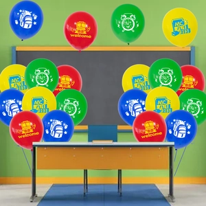 Colorful back to school balloons with school bus and ABC prints for classroom party decor