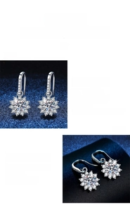 Detail view of S925 silver sunflower earrings featuring 1 carat brilliant cut moissanite