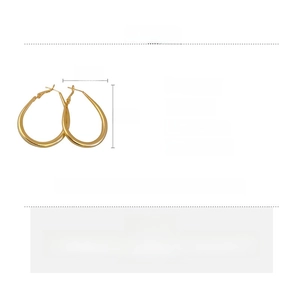 Detail specifications of golden alloy oval hoop earrings showing dimensions 4.7x3.3cm