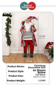 Standing Christmas Santa doll decoration in red and grey fabric, height 125cm and weight 3.25kg