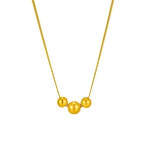 Minimalist gold titanium steel snake chain necklace with three polished metal beads