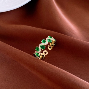 Elegant gold plated oval emerald ring with sparkling white zircon for women