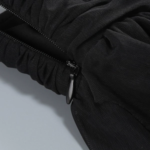 Close-up of black mesh fabric detail with hidden zipper for Thai style tube top set