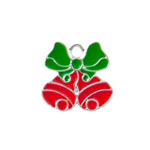 Christmas bell charm with red bells and green bow for DIY holiday jewelry making