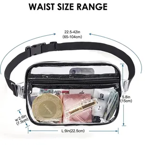 Transparent PVC waist bag with adjustable strap sizing 9x5.8x2.6 inches for stadium use