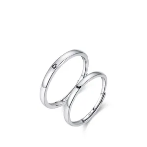 S925 sterling silver open rings for couples featuring sun and moon patterns with S925 stamp