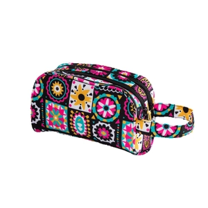 Trousse à maquillage grande capacité avec double fermeture et motif floral bohème