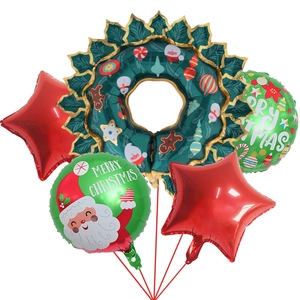 Christmas balloon set with wreath, Santa Claus round designs and red stars decor
