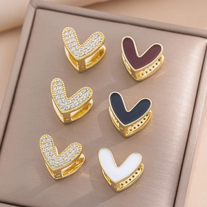 Heart Huggie Earrings Copper With Zircon And Enamel Double Sided Exquisite Fashion Jewelry For Women