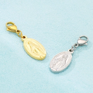 Minimalist gold and silver Virgin Mary oval pendants with lobster clasps for jewelry DIY