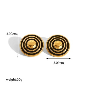 18K gold plated heart earrings with black enamel and 3.09cm circular drop design