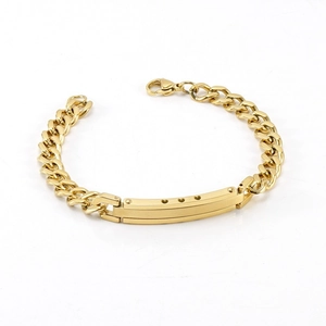 Gold Cuban chain bracelet for men with rectangular plate featuring heart cutouts