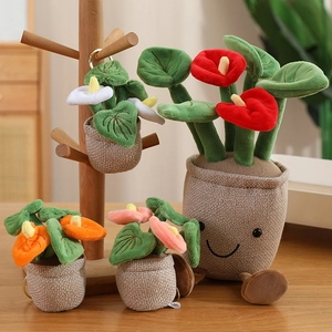 Cute Anthurium plant plush toy set with smiling face for home decor and keychains