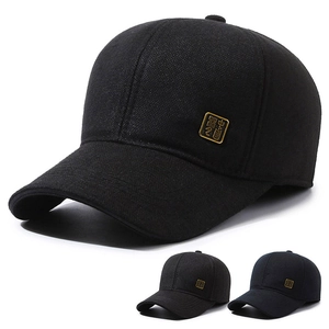Men Winter Woolen Baseball Cap With Ear Flaps Thickened Warm Windproof Outdoor Adjustable Metal Buckle Casual Hat