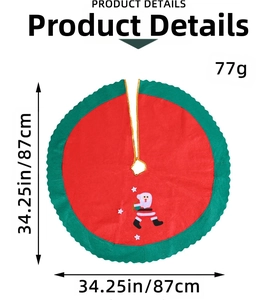 Detailed top view of 87cm Christmas tree skirt with Santa Claus applique and wavy green edge