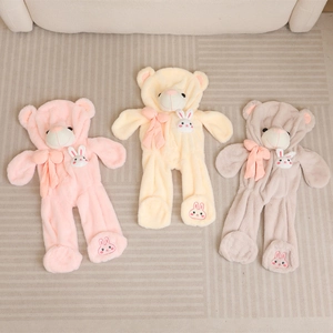 Giant Teddy Bear Plush Skin Unfilled Shell With Bow Ribbon And Rabbit Embroidery Soft Toy Gift For Kids Adults