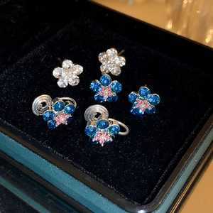 Flower Rhinestone Earrings With Silver Earring Post Alloy Imitation Artificial Pearl Sweet Fashion Jewelry For Women