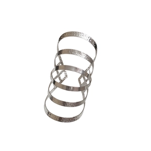 Irregular multilayer silver metal arm cuff with hammered texture and hollow design